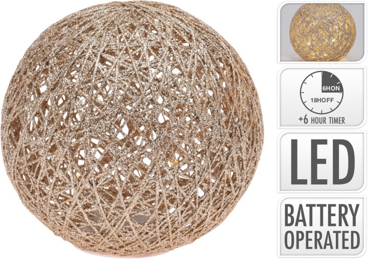 BALl 20LED 20CM GOLD WITH GLITTER