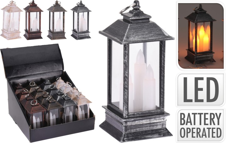 Lantern 13Cm 3 Candles 4 Assorted