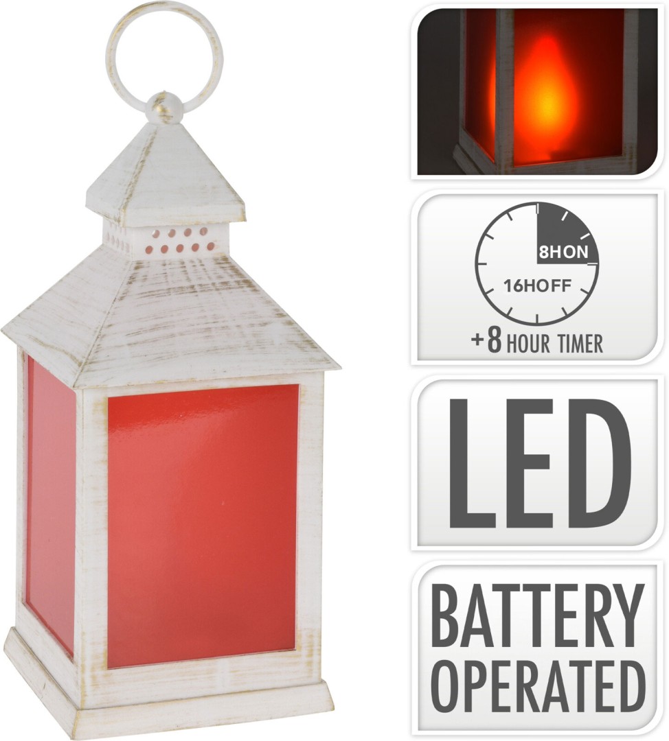 Lantern 23Cm White Battery Operated Led