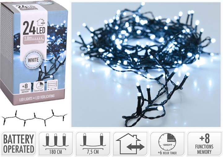 XMAS LED LIGHTS 24PCS BATTERY OPERATED - ICY WHITE IP44