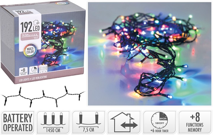XMAS LED LIGHTS 192 PCS BATTERY OPERATED - MULTICOLOR IP44