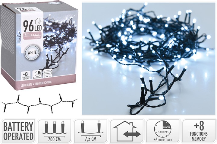 XMAS LED LIGHTS 96PCS BATTERY OPERATED - WHITE IP44