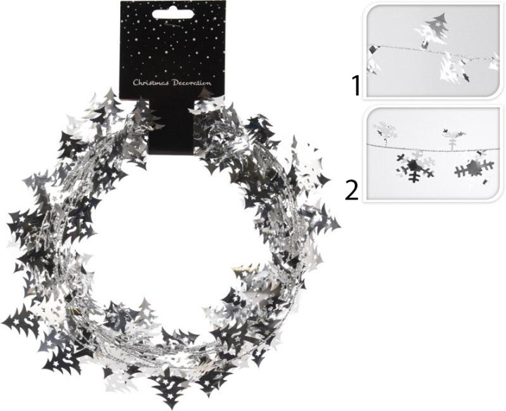 CHRISTMAS TINSEL 5M SILVER 2 ASSORTED DESIGNS