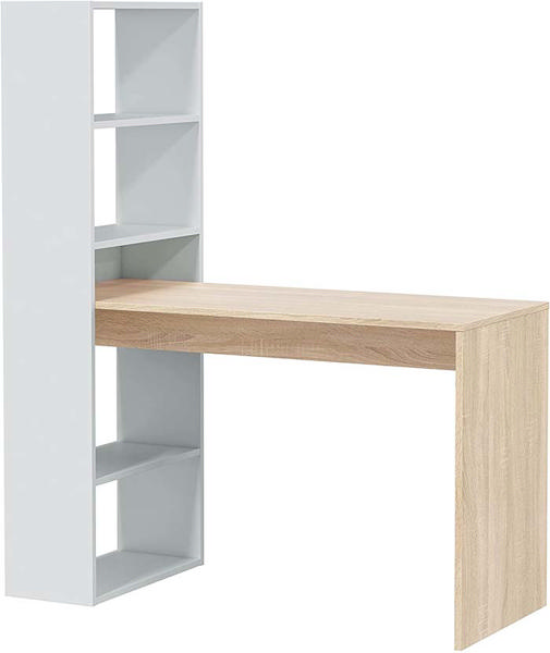 Fores Duplo Desk With Bookcase - Oak/White