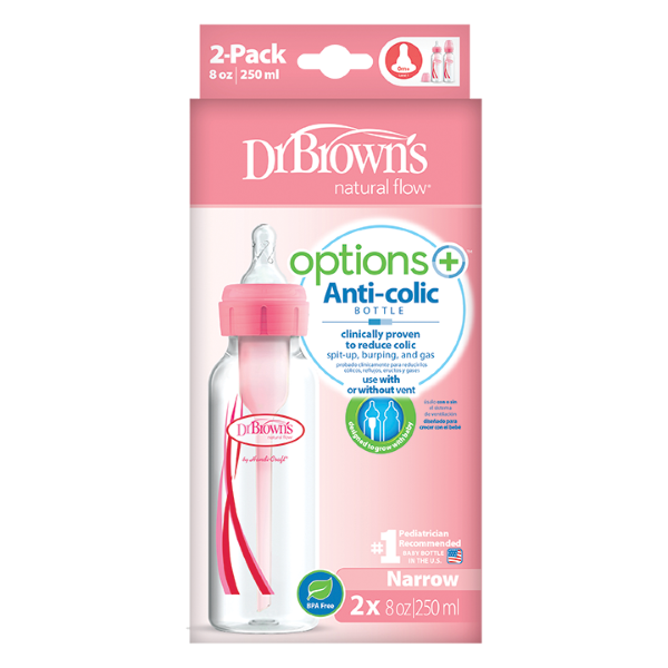 DR. BROWN'S NATURAL FLOW OPTIONS+ ANTI-COLIC BOTTLES PINK 2PIECES* 250ML