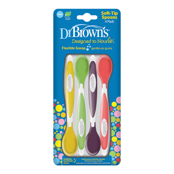 DR. BROWN'S SOFT-TIP SPOONS, FLEXIBLE SCOOP 4m+ 4PIECES