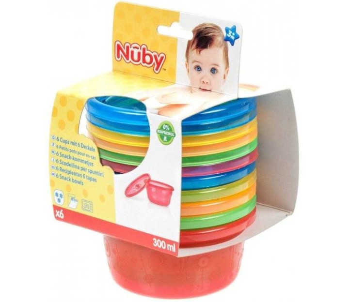 NUBY BABY TODDLER SNACK BOWLS 300ML, MULTI- COLORED 6 PACK 3m+