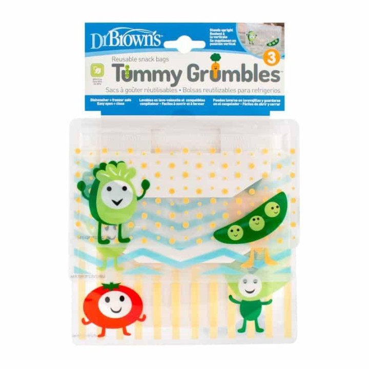 DR. BROWN'S TUMMY GRUMBLES REUSABLE SNACK BAGS 3s