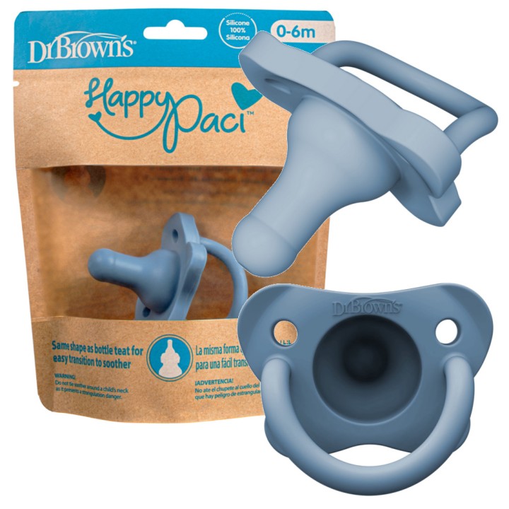 DR. BROWN'S HAPPY PACI SILICONE PACIFIER 0m+ BLUE