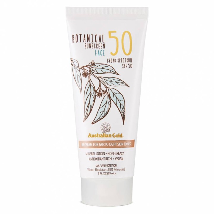 Australian Gold Botanical Sunscreen Face SPF50 Tinted Cream For Fair To Light Skin Tones x 89ml