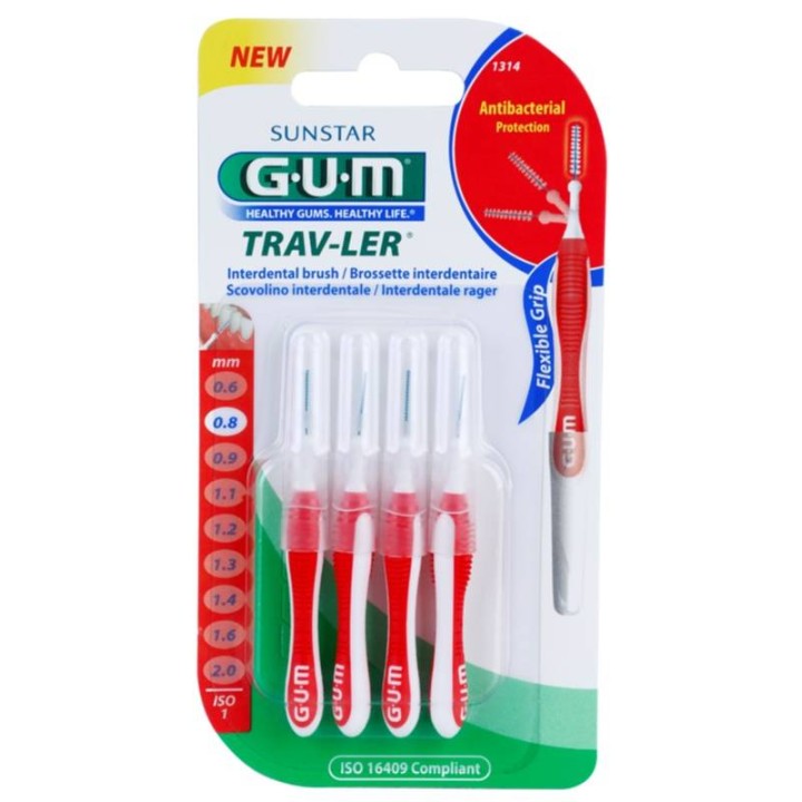 GUM TRAV-LER INTERDENTAL BRUSHES 0.8mm 1314 4s