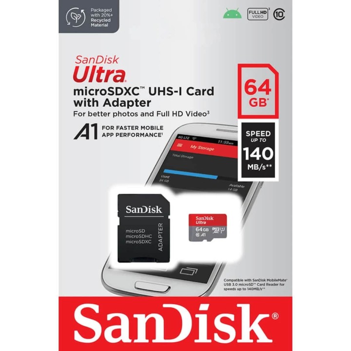 SANDISK ULTRA MEMORY CARD 64GB CLASS 10