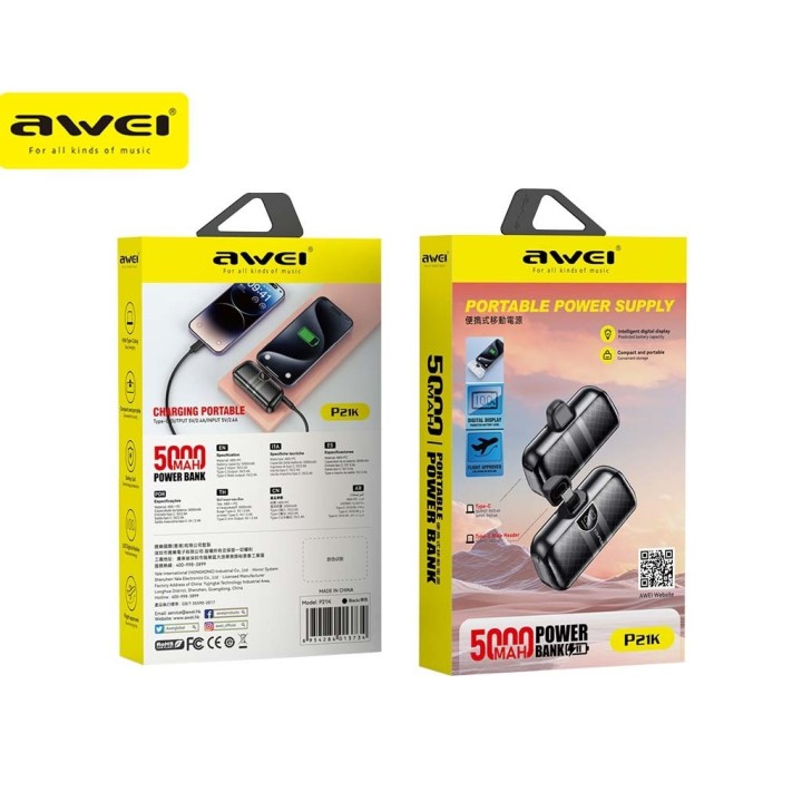 AWEI P21K POWERBANK 5000mAh TYPE C BLACK
