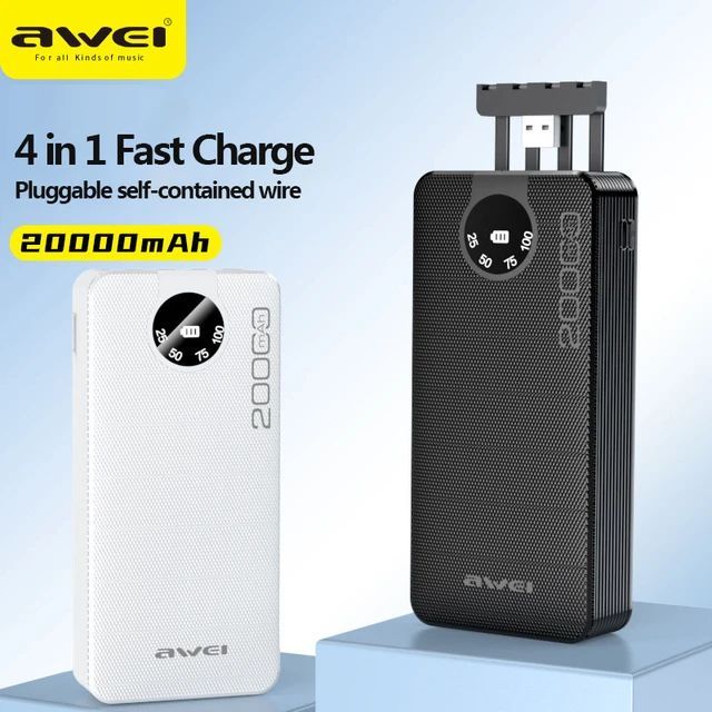 AWEI P134K POWERBANK WITH TYPE C LIGHTNING AND MICRO CABLE 20000mAh