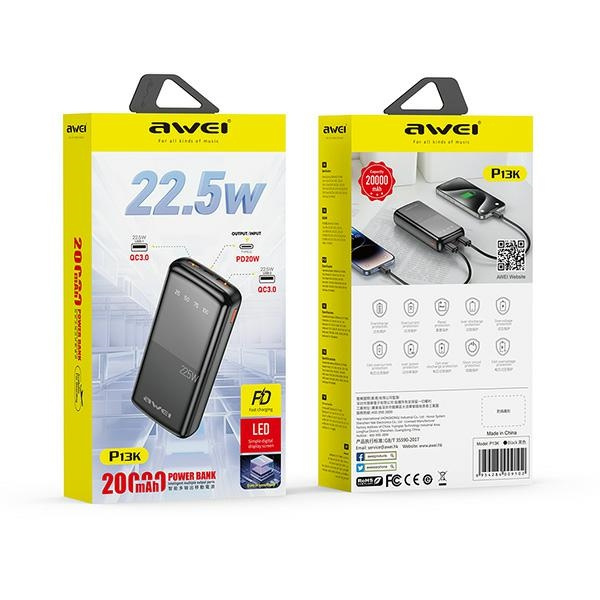 AWEI P13K POWERBANK 20000mAh 22.5W BLACK
