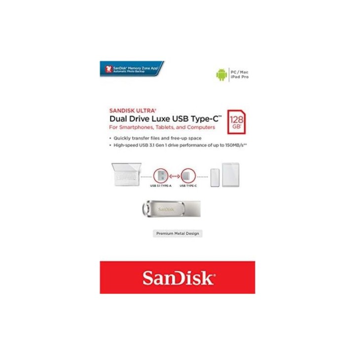 SANDISK USB 3.2 FLASH DRIVE DUAL DRIVE LUXE USB C 128GB