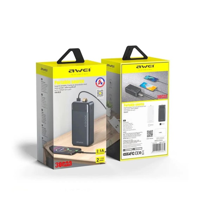 AWEI POWERBANK P7K 30000mAh 2.1A FAST CHARGING BLACK