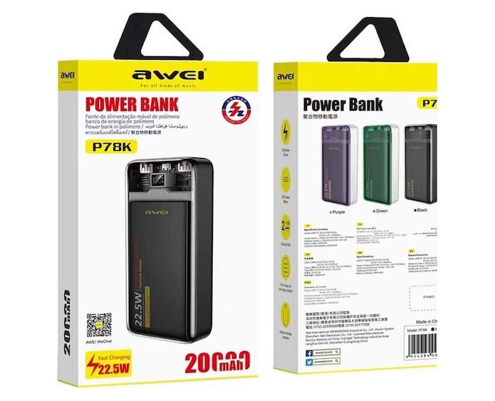 AWEI P78K POWERBANK 20000mAh 22.5W BLACK
