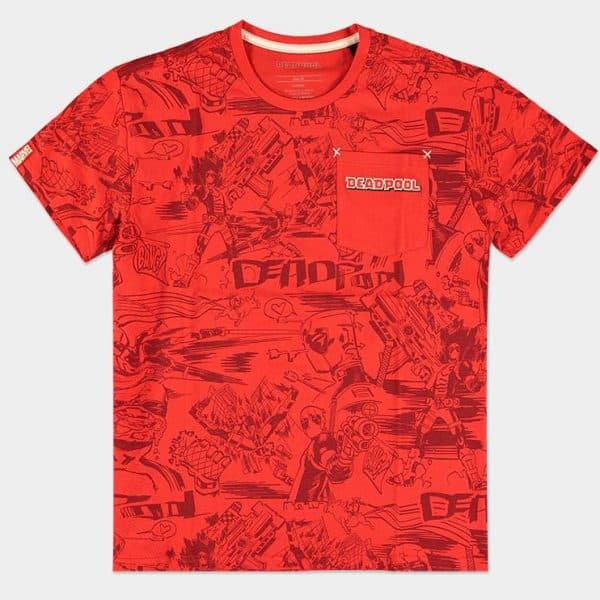 DEADPOOL MENS ALLOVER PRINT TSHIRT 2X LARGE