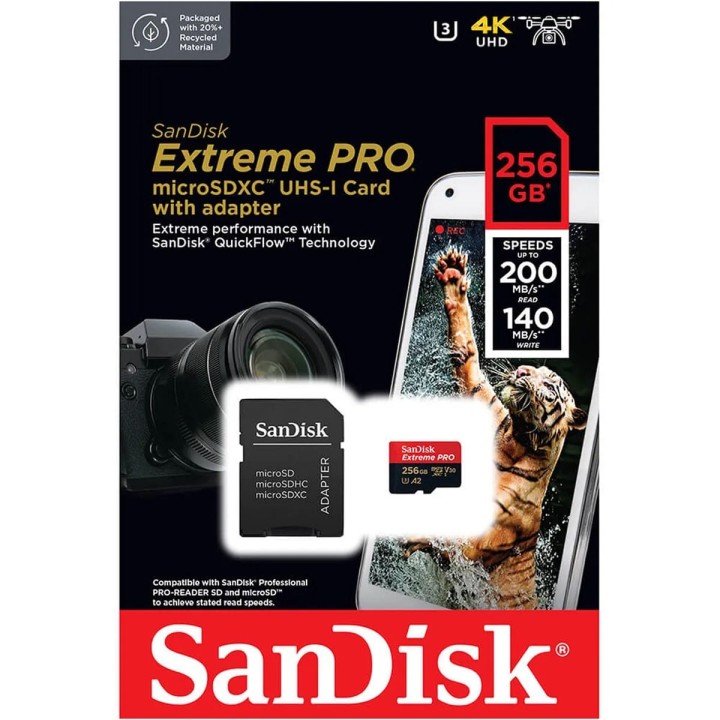 SANDISK EXTREME PRO MICRO SDXC 256GB 200MB/S + ADAPTER