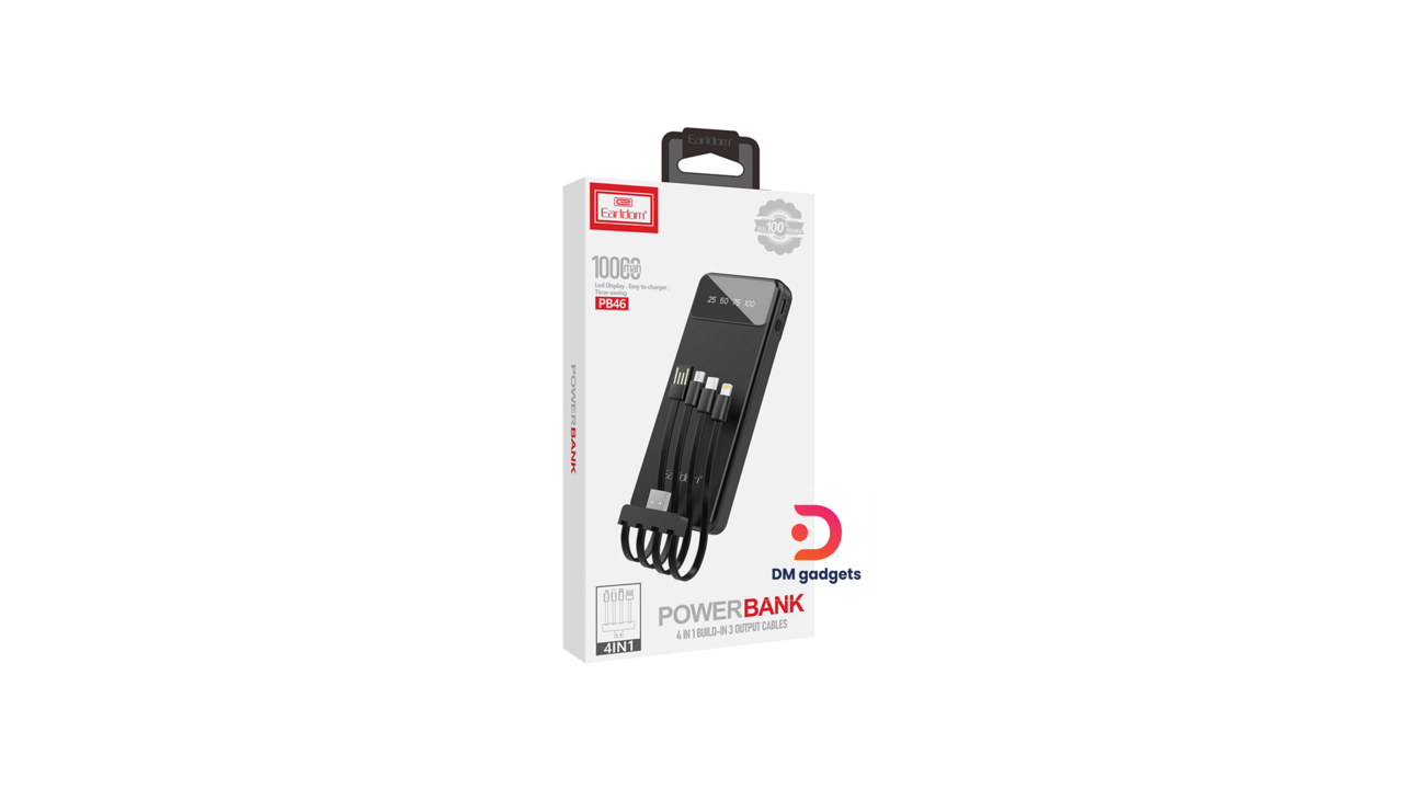 Earldom® ET-PB46 Power bank Earldom 10000mAh, with 4 in 1build-in 3 Cables output-Black