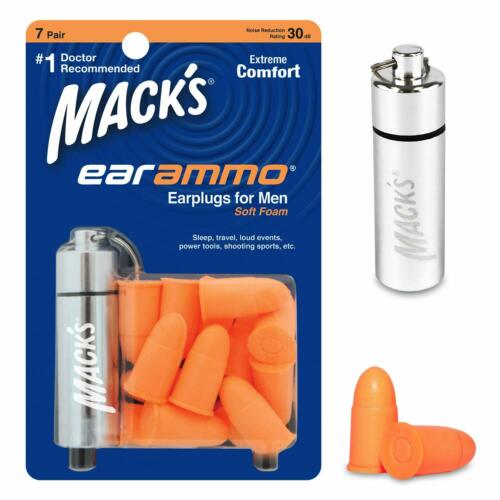 Mack's Ear Ammo Soft Foam Earplugs 7Pcs & Aluminium Carry Case Orange Colour