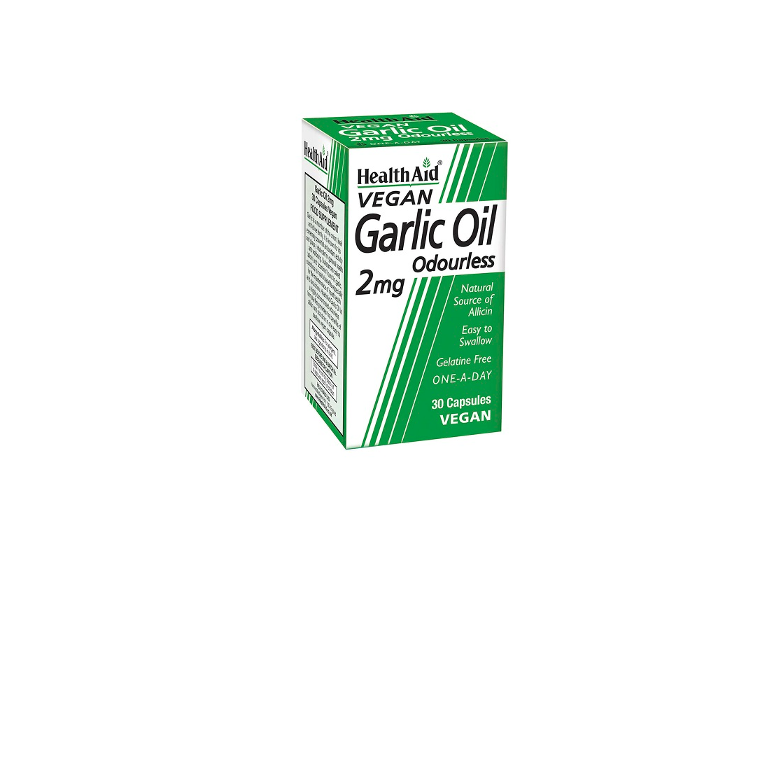 Health Aid Garlic Oil Odourless 2mg 30 capsules Vegan