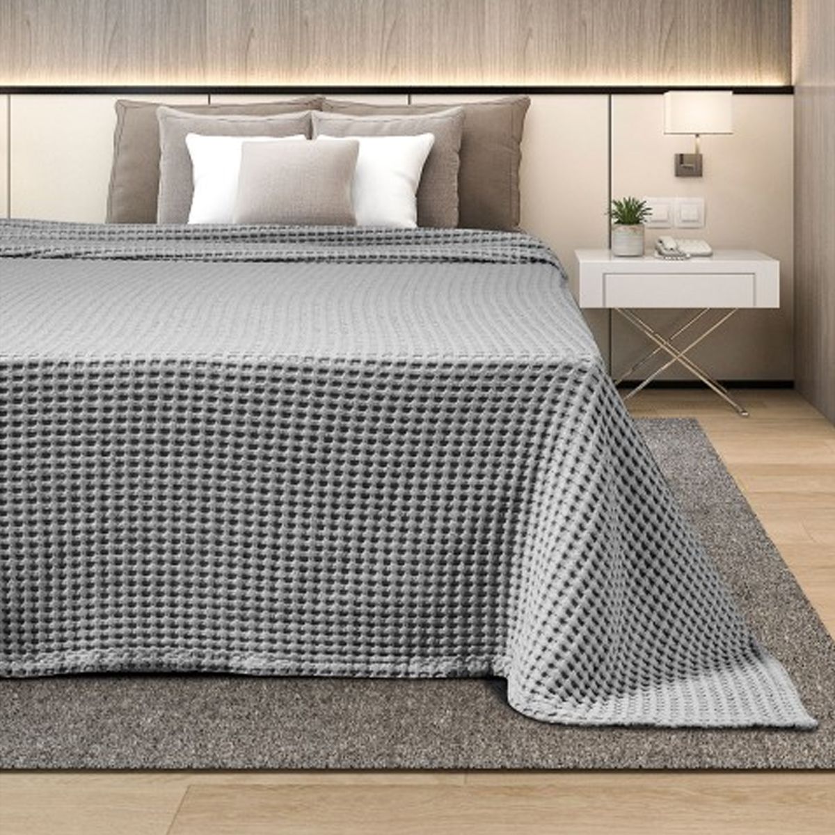 IDRIS WAFFLE BLANKET 310gsm WHITE COLOR  / 270 x 250 cm 	/ 100% Cotton