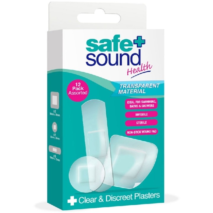 Safe & Sound Assorted Clear & Discreet Plasters Sa4049 12 Pcs