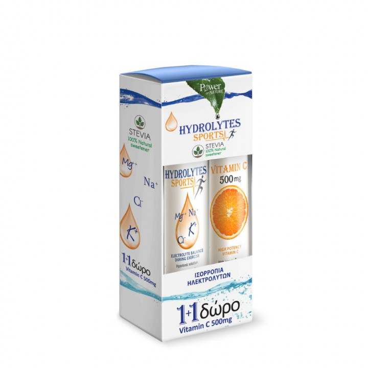 Power Of Nature Hydrolytes Sports 20 Tablets + Free Vitamin C 500Mg Stevia 20 Tablets