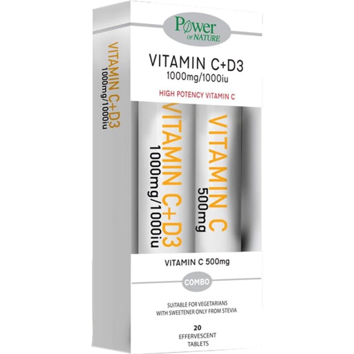 Power Of Nature (1+1 Free) Vitamin C 1000Mg & Vitamin D3 1000Iu, 20Eff.Tabs & Vitamin C 500Mg, 20 Tablets