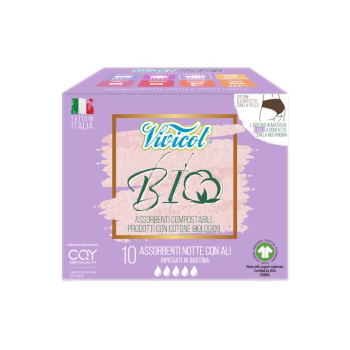 Vivicot Bio Night Sanitary Pads With Wings 10Pcs