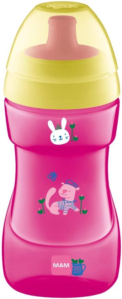 Mam Sports Cup, 330 Ml, Trendy Non-Spill Cup For 12+ Months, Baby Cup Bottle With Free Flow Spout, Toddler Cup, Pink (Designs May Vary)