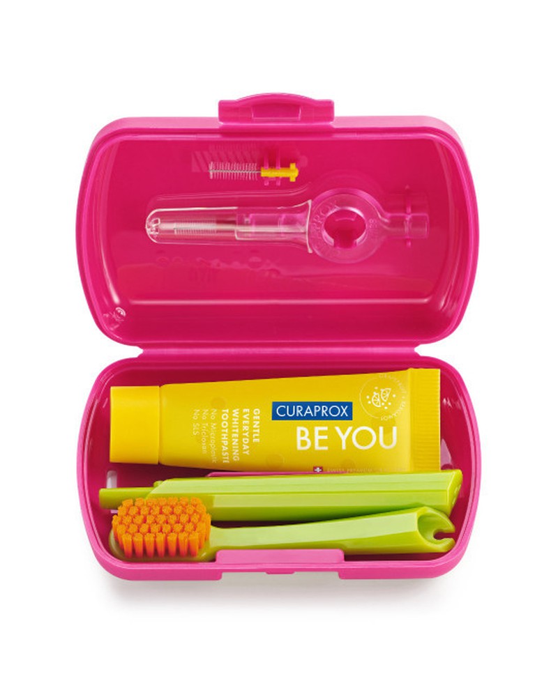 Curaprox Travel Set Red Toothbrush, Toothpaste & Interdental Brushes X2