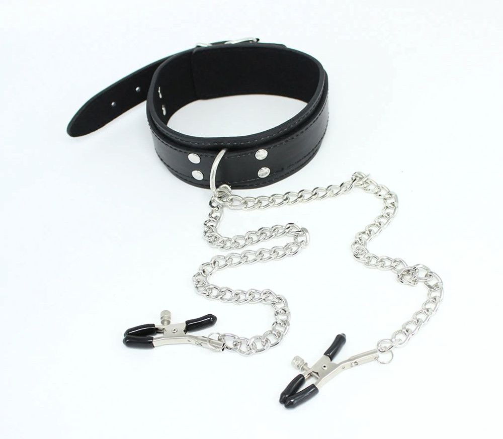 SM COLLAR WITH NIPPLE CLAMPS ON CHAIN