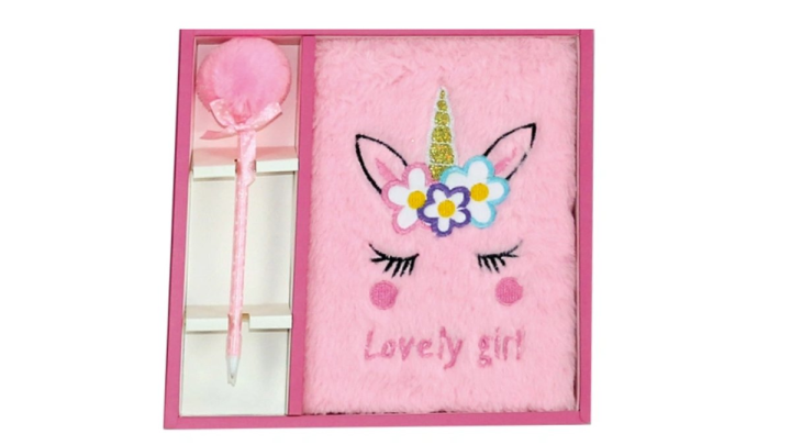 Unicorn fluffy notebook with pen