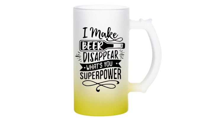 Yellow Frosted Beer Mug I Make Beer Disappear