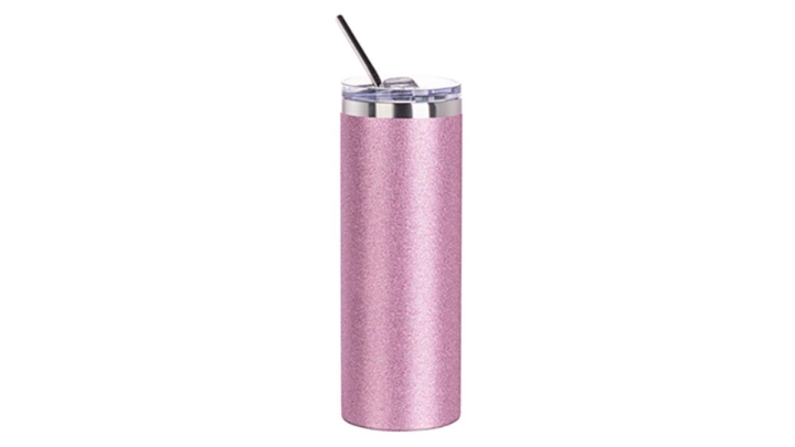 Skinny Tumbler stainless steel, double wall 600ml pink glitter