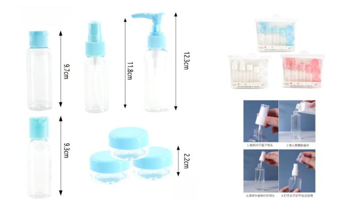 Blue Travel bottle kit set of 8