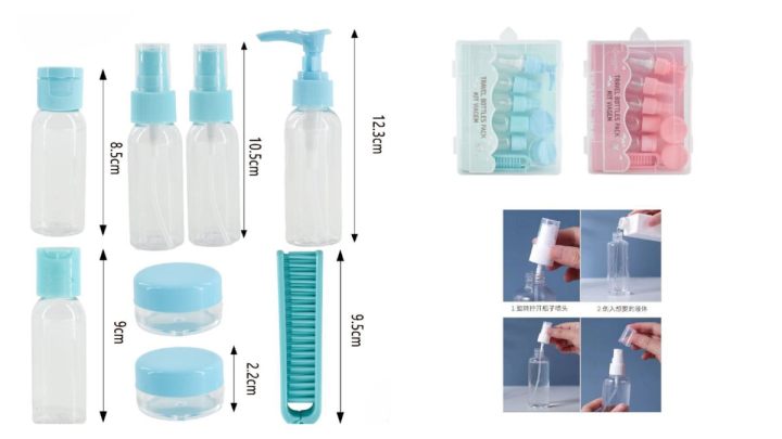 Blue Travel bottle kit set of 8