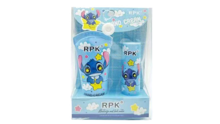 Stitch set of hand cream and lip balm