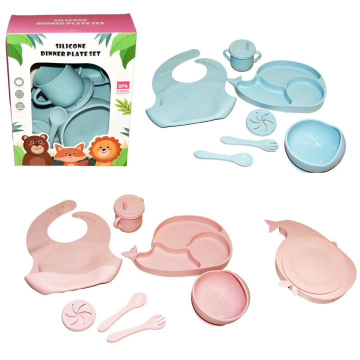 Pink shark silicone food set