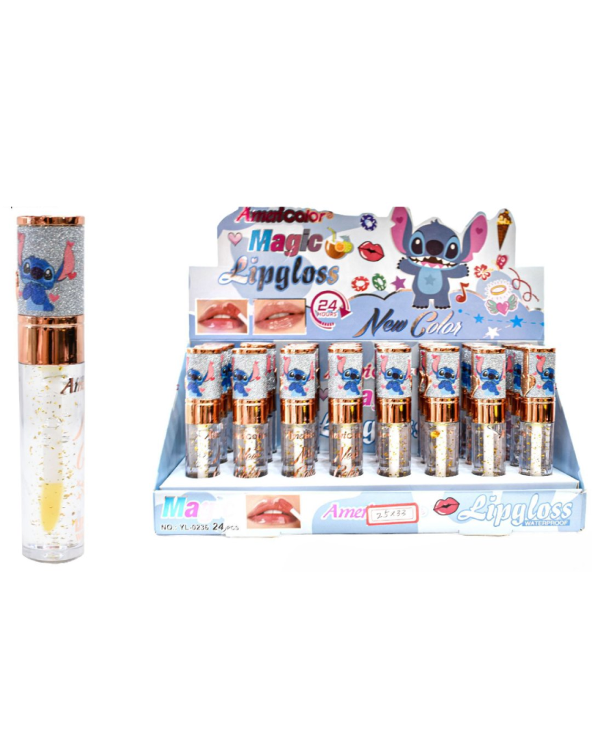 Stitch lipgloss clear with glitter (changing lip colour)