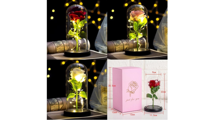Lifelong red rose with light