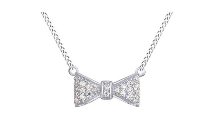 Silver bow necklace with zircons