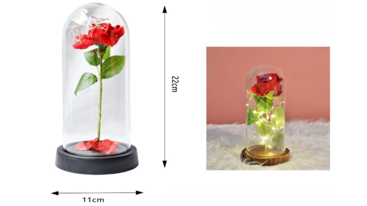 Rose in a glass with lights