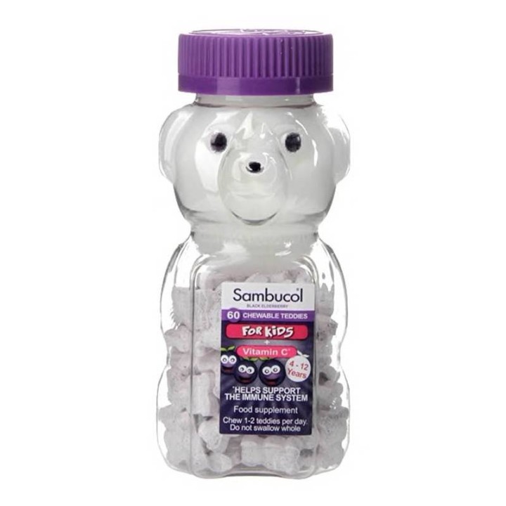 Sambucol Teddies 60 Blsck Elderberry Chewable Tablets For 4-12 Years Old