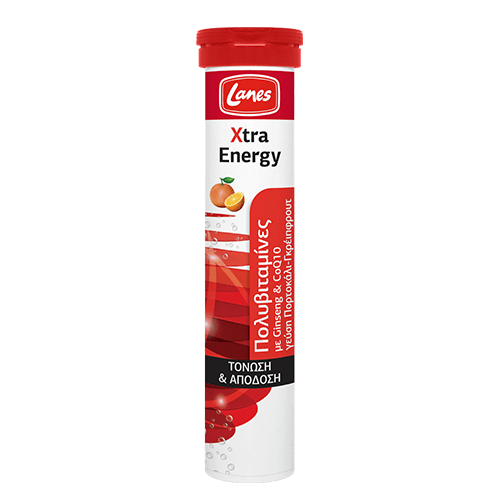 Lanes Xtra Energy Multivitamins With Ginseng & Coq10. 20 Effervescent Tablets With Orange- Grapefruit Flavor