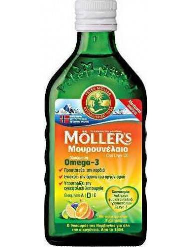 Mollers Cod Liver Oil Natural Source Of Omega 3 Fatty Acids& Vitamins D3 A E. Tutti Fruity Flavor 250ml