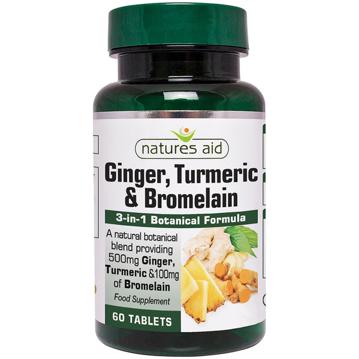 Natures Aid Ginger Turmeric & Bromelain 60 Tablets